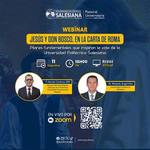Afiche del Webinar: Jesús y Don Bosco, en la carta de Roma